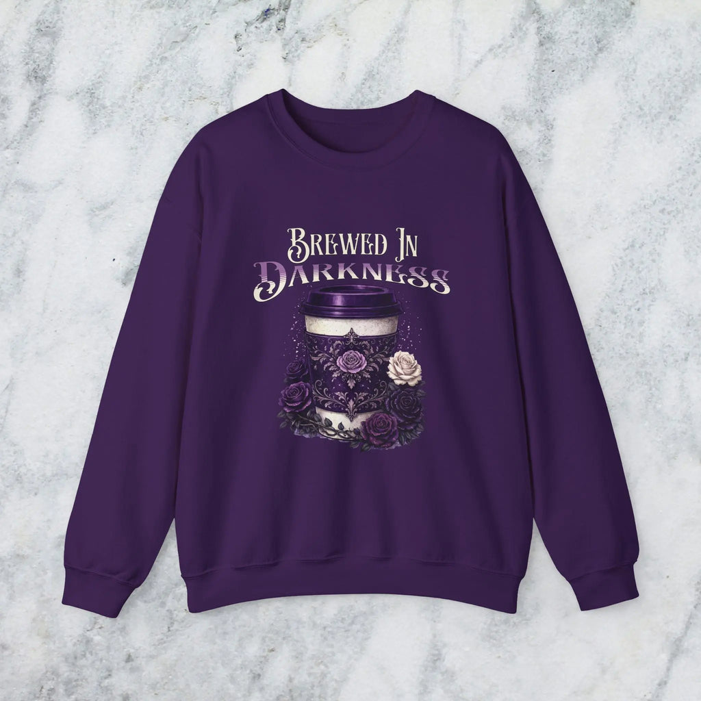 Brewed in Darkness Sweatshirt — Gothic Coffee Cup Graphic Printify