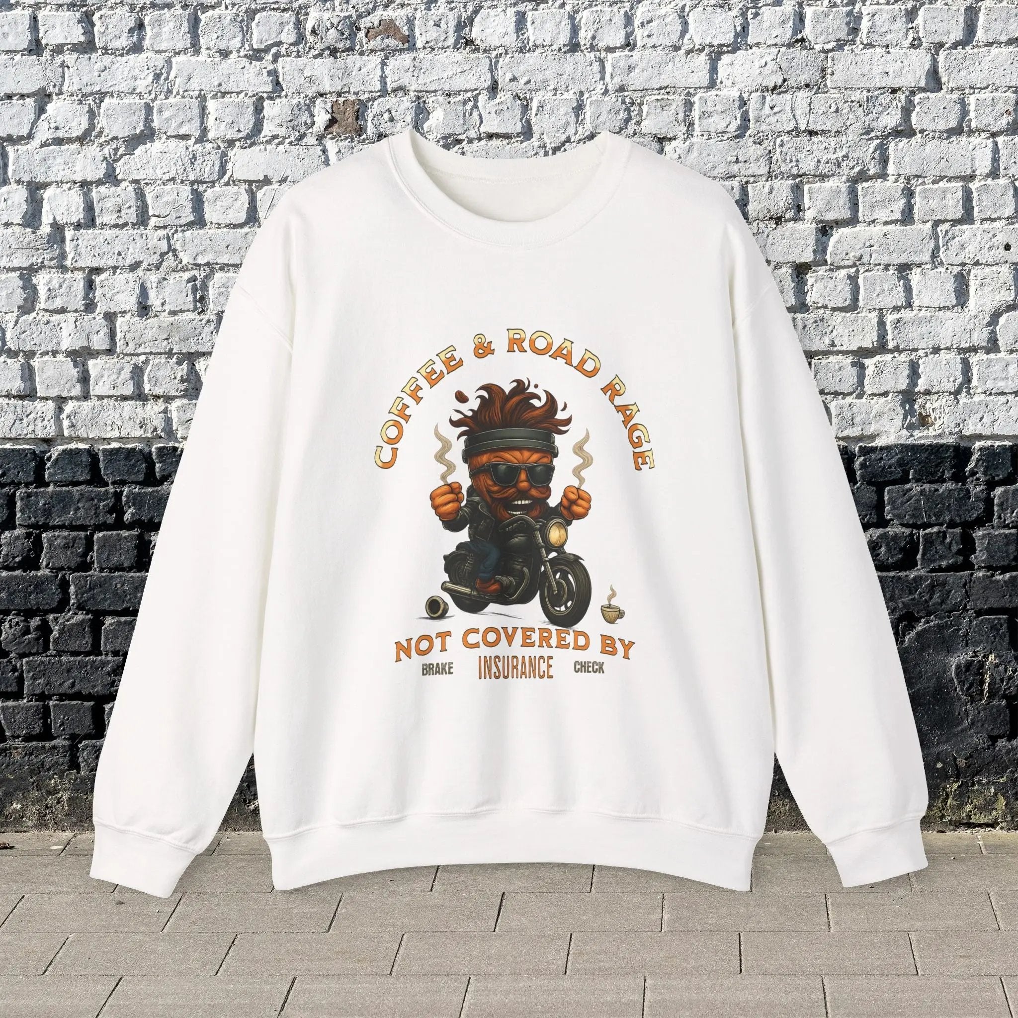 Coffee & Road Rage Sweatshirt - Funny To Go Cup on Motorcycle Coffee Sweatshirt Printify