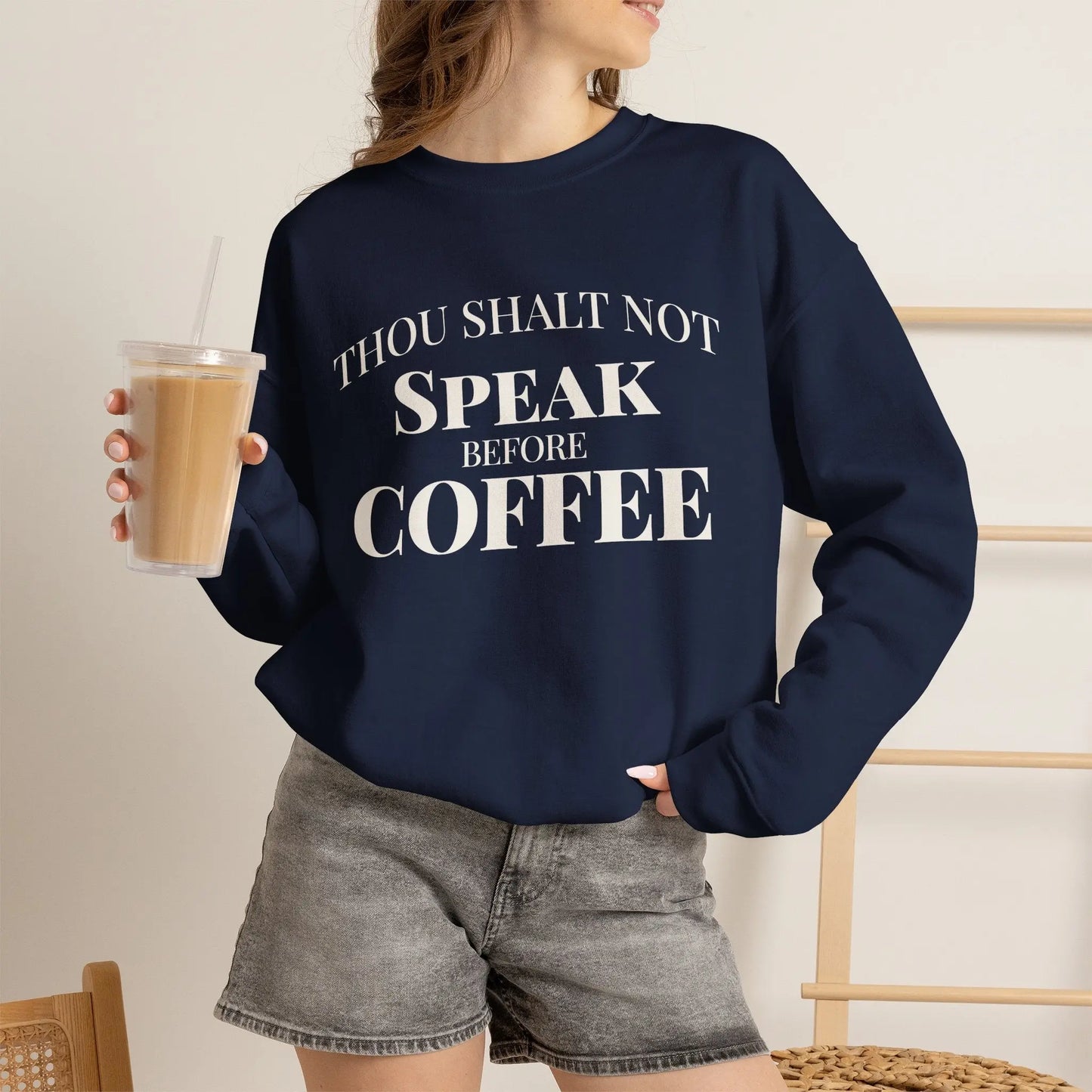 Speak Before Coffee Sweatshirt Printify