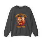 Caffeinated Vixen Vibe Sweatshirt, Cozy Unisex Crewneck for Coffee Lovers, Gift for Birthdays, Fall Fashion, Cute Animal Sweater Printify