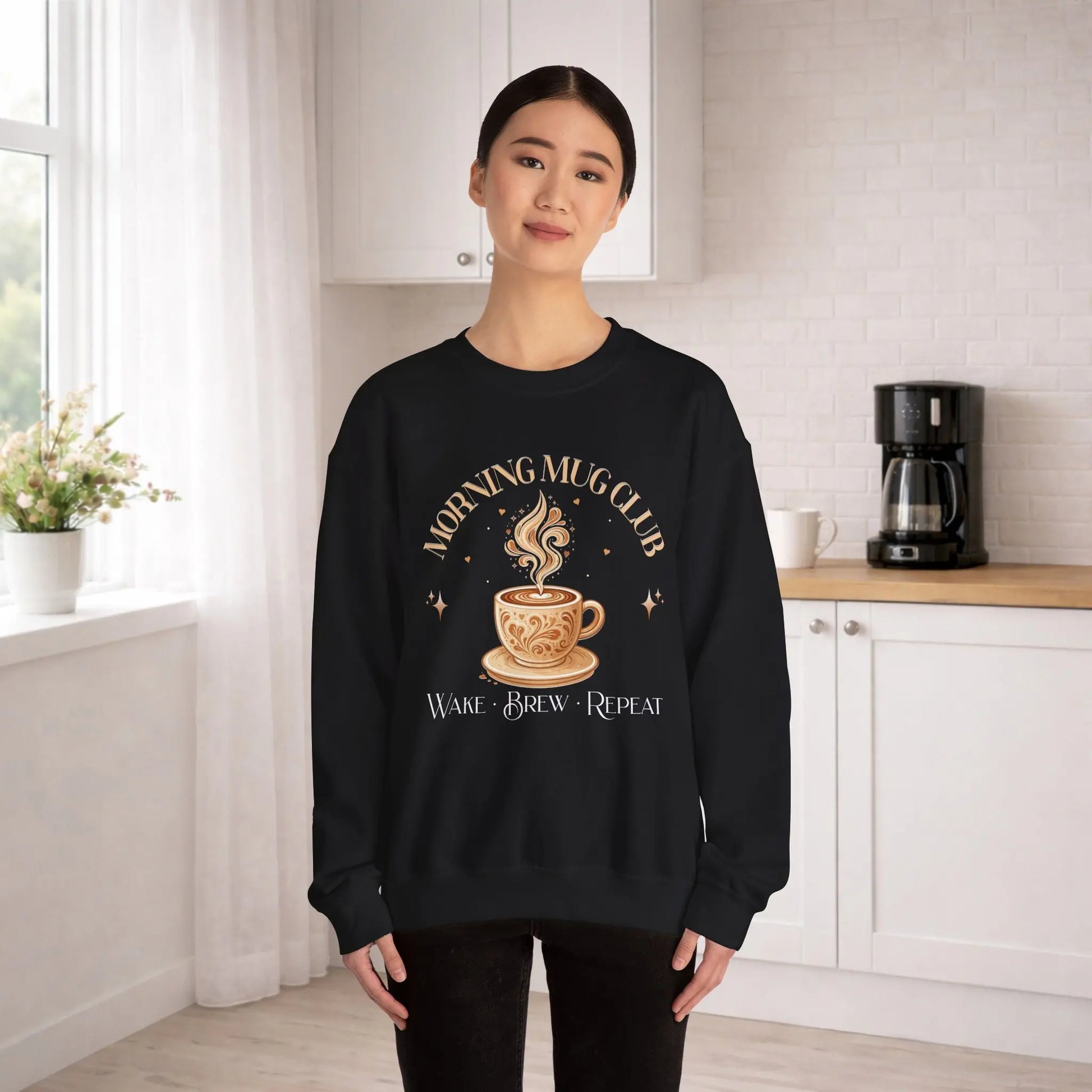 Morning Mug Club Sweatshirt - Wake, Brew, Repeat Printify