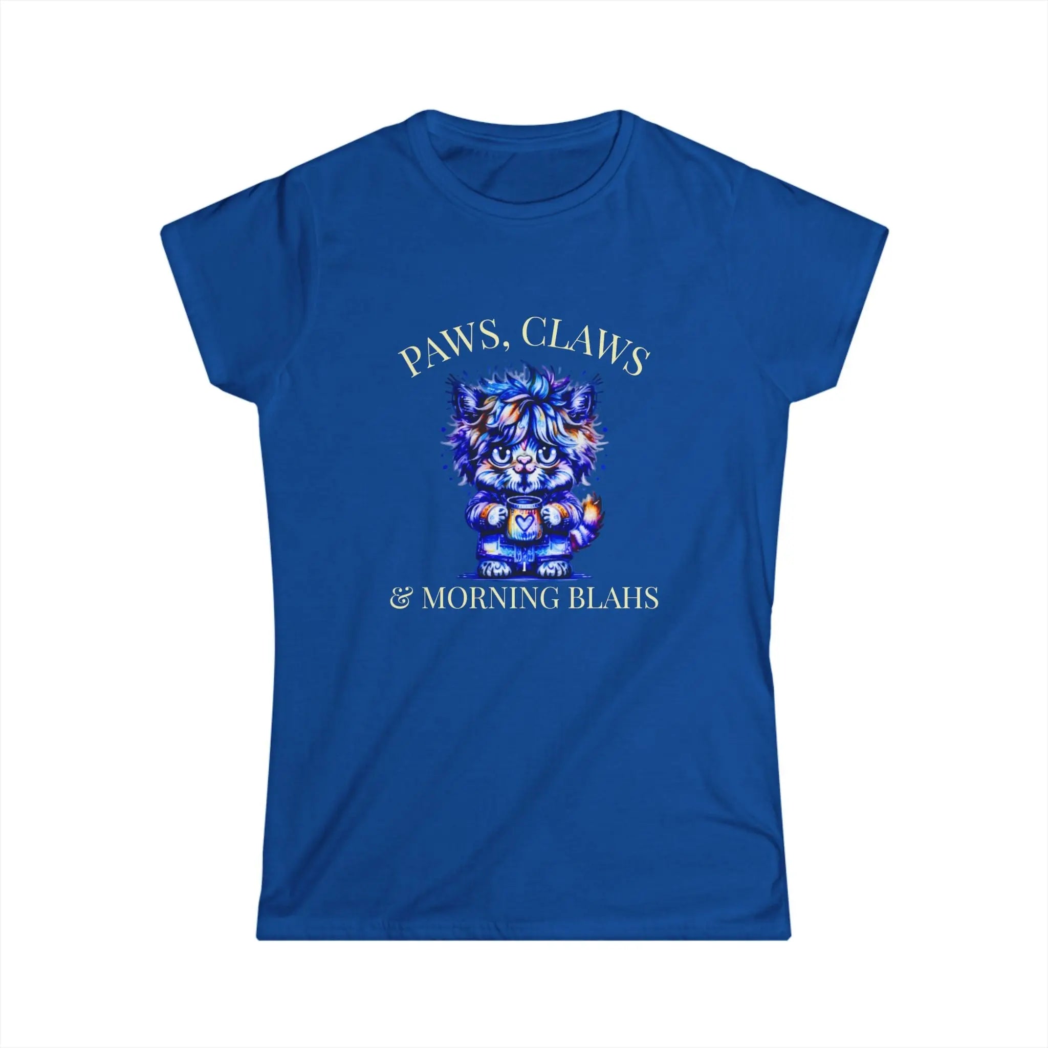 Morning Blahs Tshirt - Cute Colorful Cat and Coffee Tee Printify