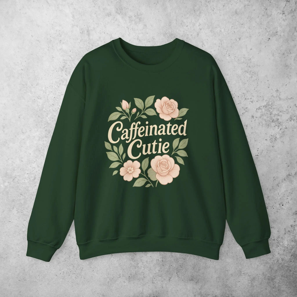 Caffeinated Cutie Sweatshirt — Floral Coffee Lover Crewneck - Boldly Bitter Company