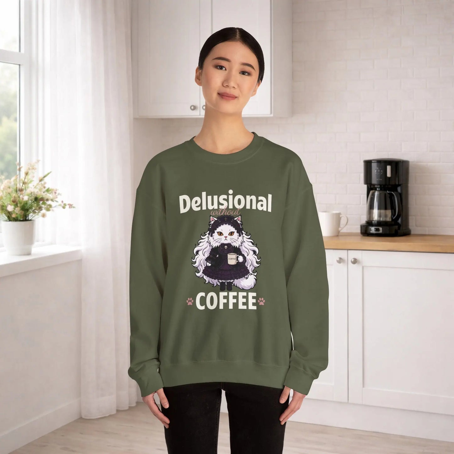 Delusional Without Coffee Sweatshirt Printify