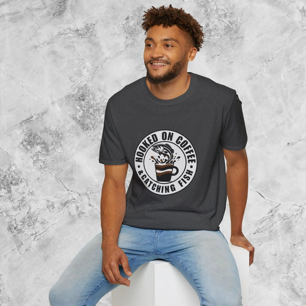 Catching Fish T‑Shirt – Fishing & Coffee Lover Tee Printify