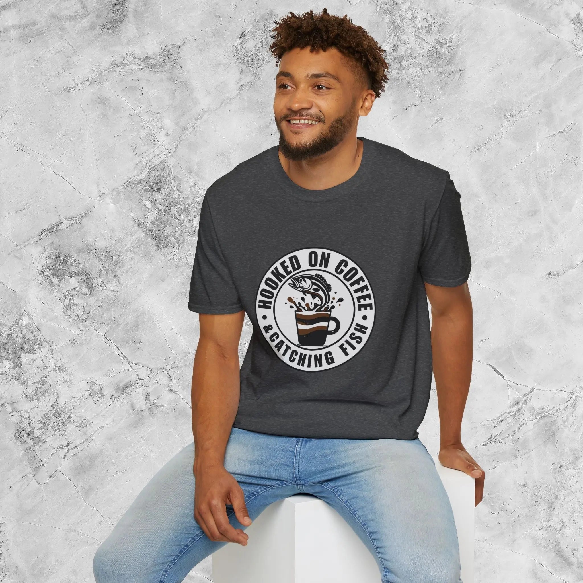 Catching Fish T‑Shirt – Fishing & Coffee Lover Tee Printify