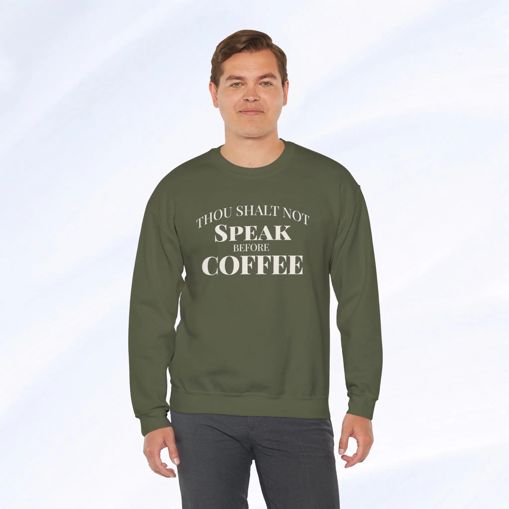 Thou Shalt Not Speak Before Coffee Sweatshirt Printify