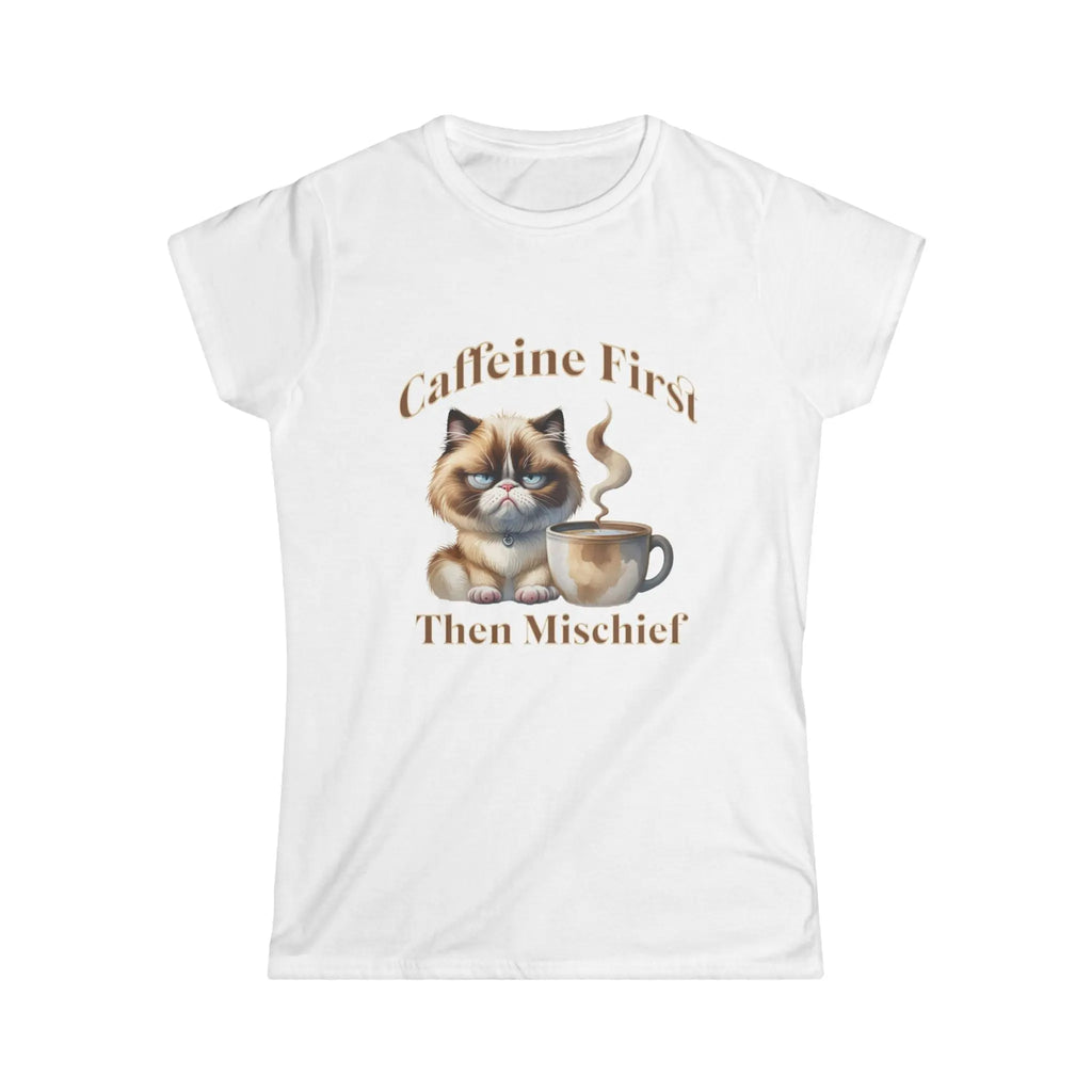 Caffeine First - Then Mischief Tee, Cat Coffee Tee, Cat Mischief T-shirt Printify