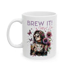 Brew It! Ceramic Mug - Motivational Coffee Cup, Gift for Her, Floral Design, Home or Office Decor, Tea Lover's Gift Printify