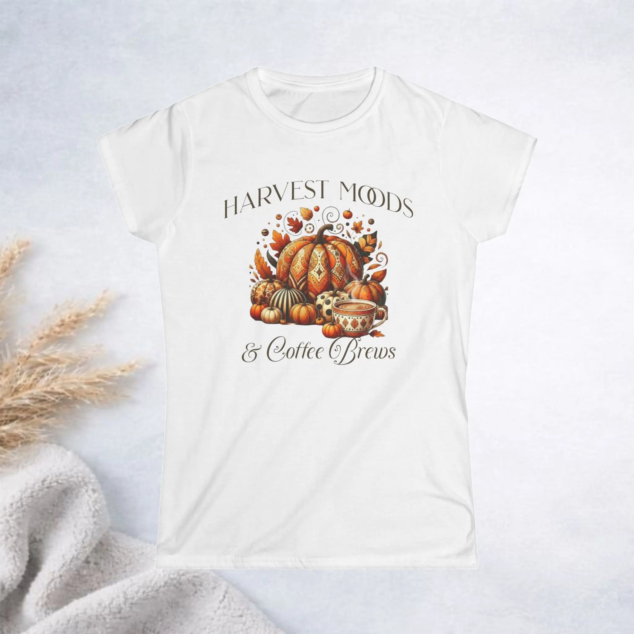 Harvest Moods Tee — Autumn Pumpkin Cozy Graphic Women's Shirt - Boldly Bitter Company