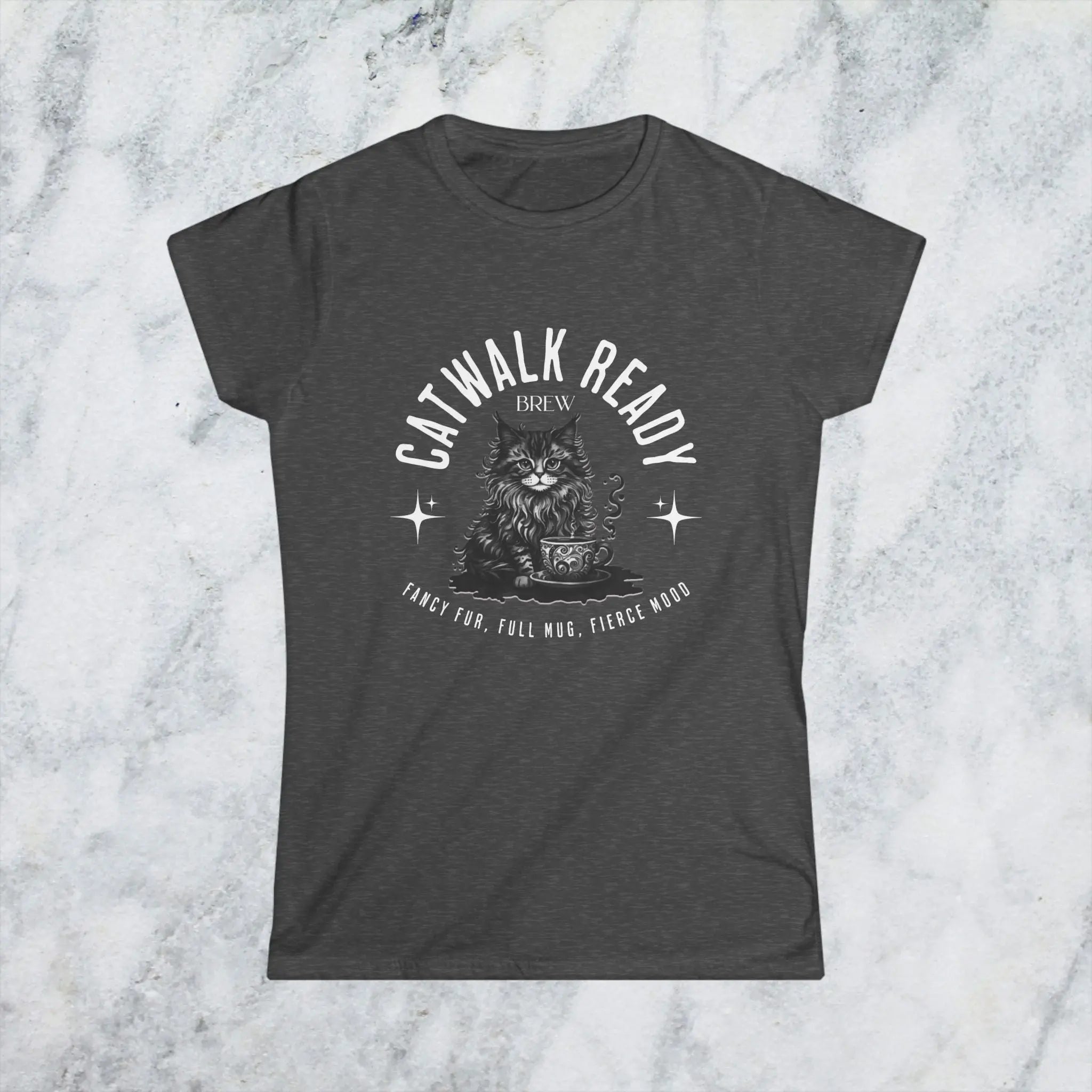 Catwalk Ready Shirt -  Fancy Fur, Full Mug, Fierce Mood Classy Coffee Cat Tee Printify