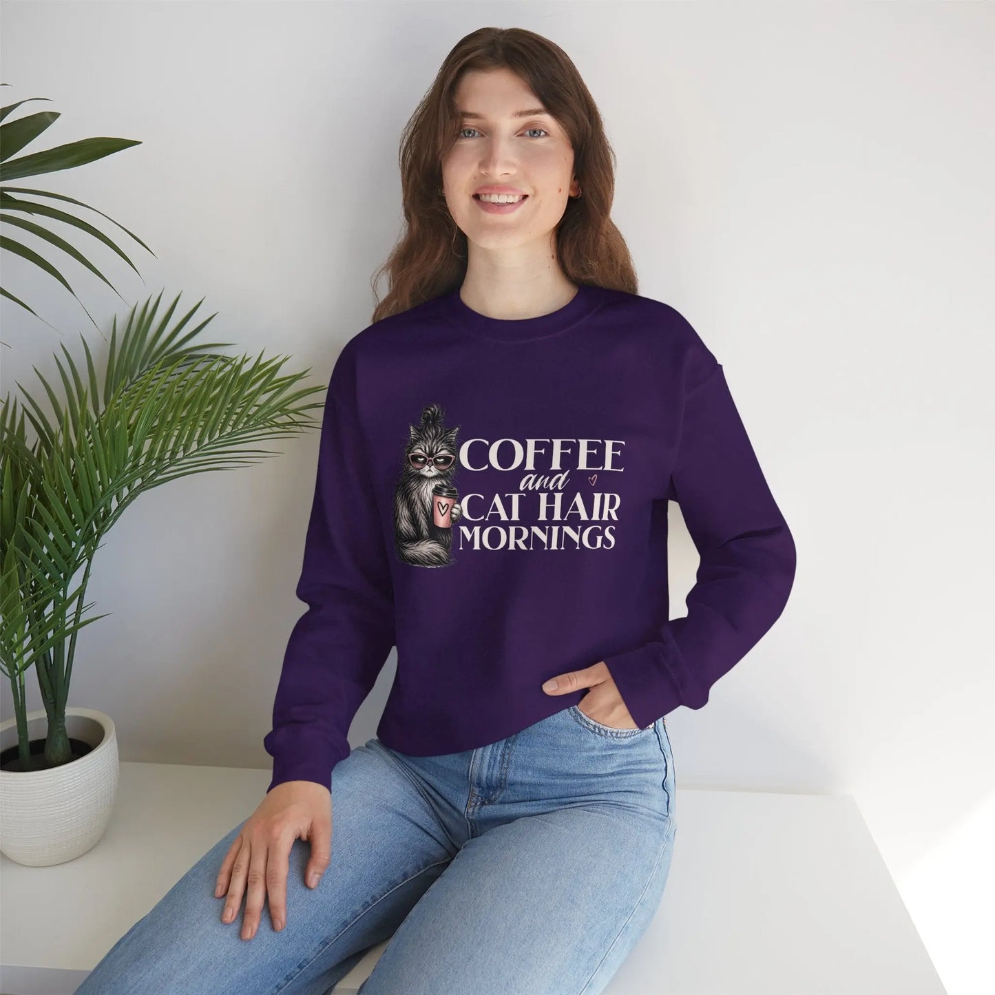 Coffee & Cat Hair Mornings Sweatshirt Printify