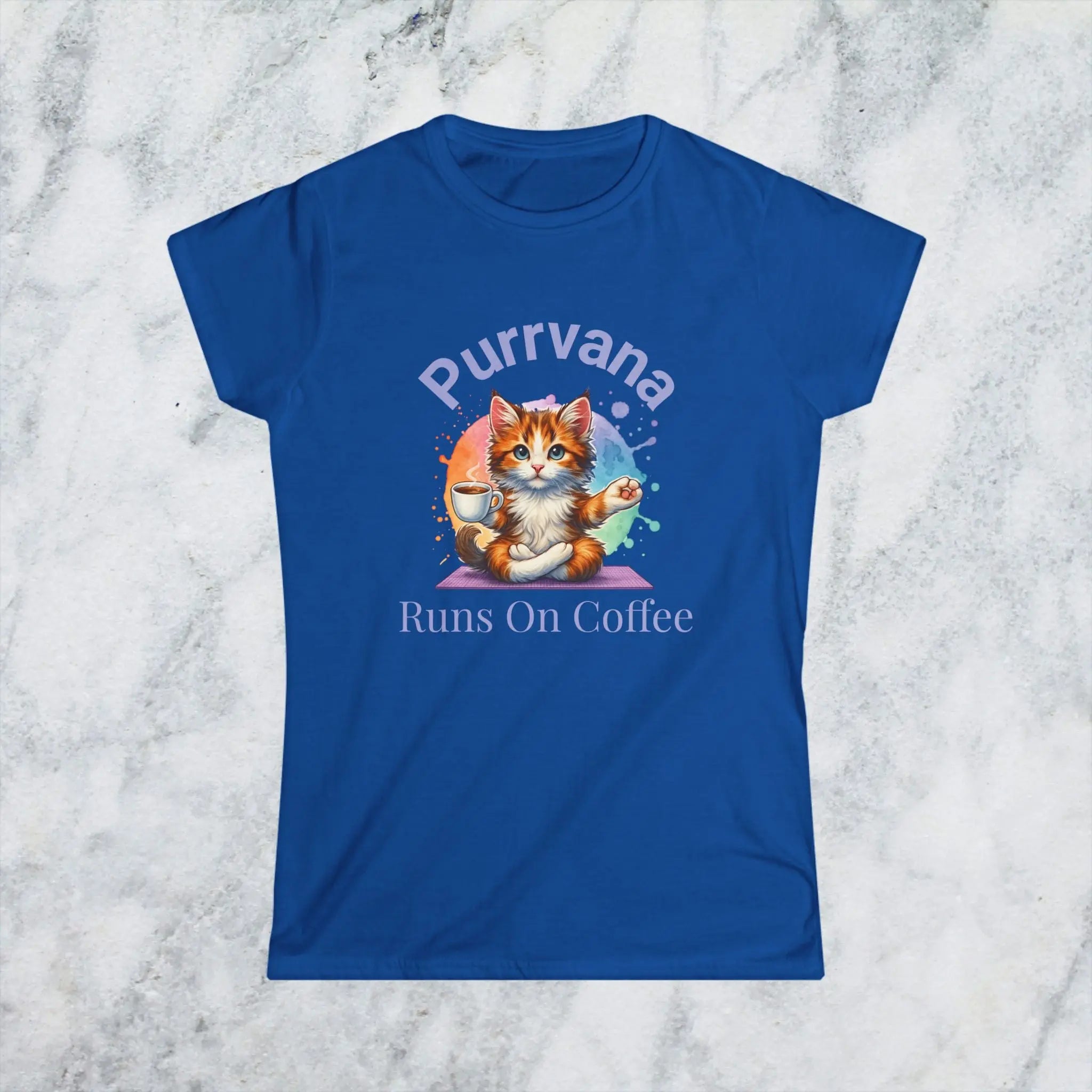 Purrvana Cat Yoga Coffee Shirt – Funny Cat Lover Gift for Coffee Addicts Printify