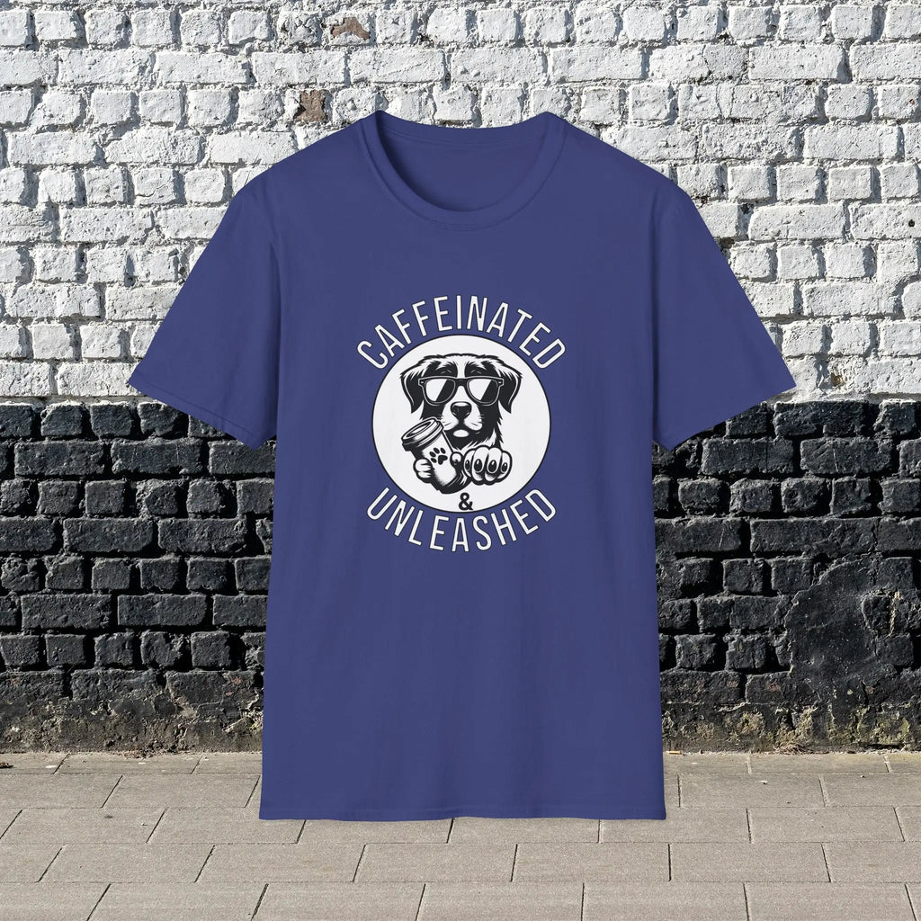 Caffeinated & Unleashed T-Shirt — Funny Coffee Lover Puppy Tee Printify