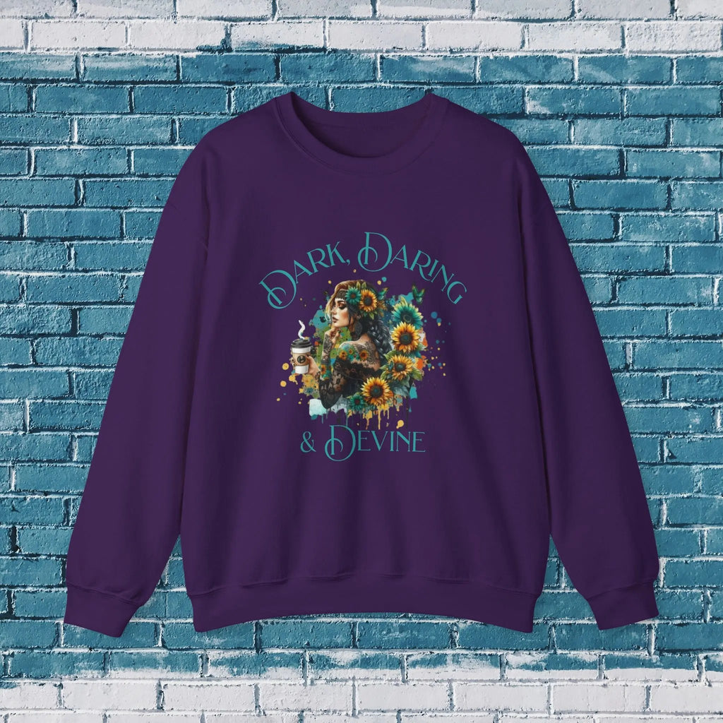 Divine Sweatshirt - Woman Sunflower Coffee Design, Cozy Casual Wear, Thoughtful Gift, Autumn Style, Floral Design - Boldly Bitter Company