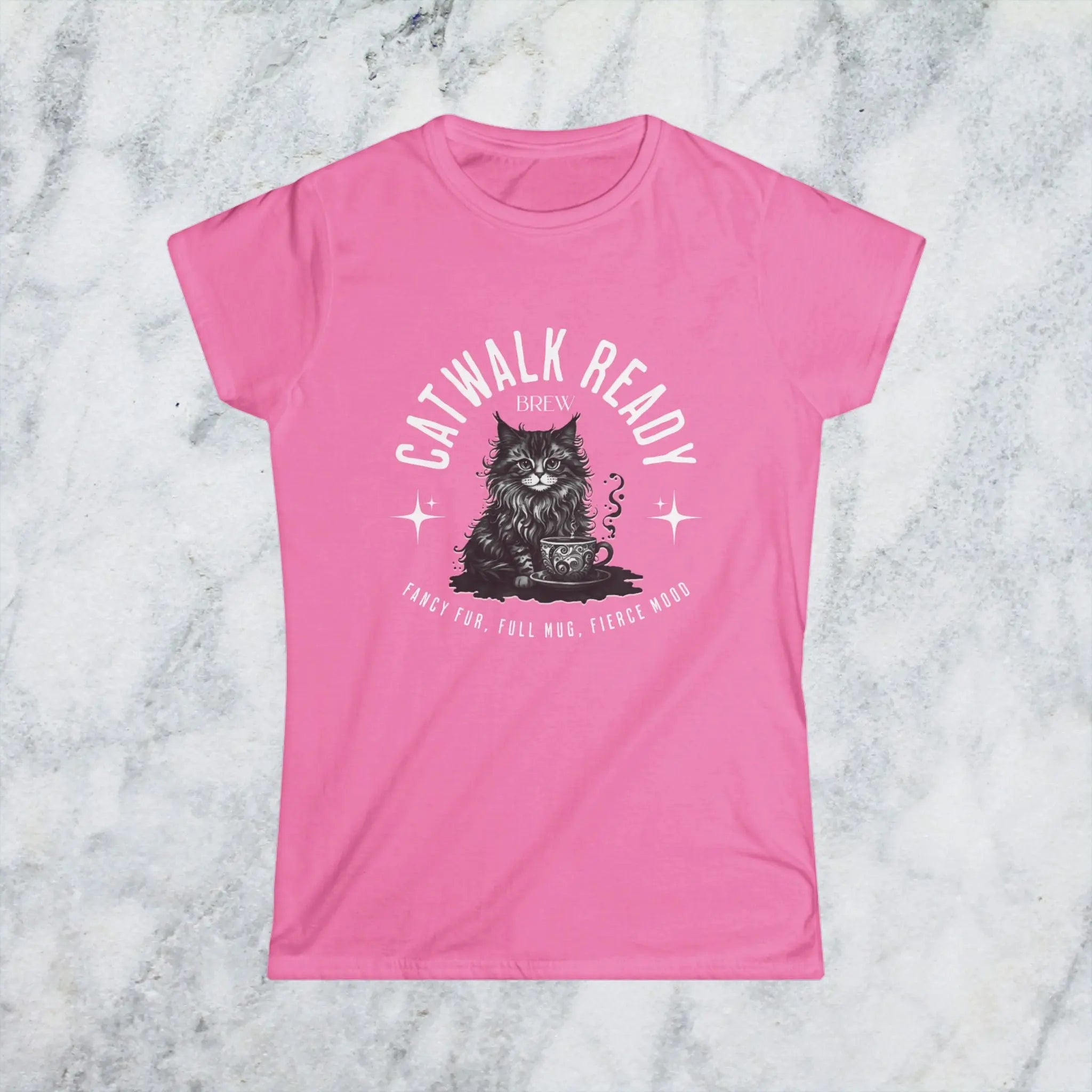 Catwalk Ready Shirt -  Fancy Fur, Full Mug, Fierce Mood Classy Coffee Cat Tee Printify