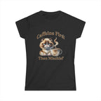 Caffeine First - Then Mischief Tee, Cat Coffee Tee, Cat Mischief T-shirt Printify