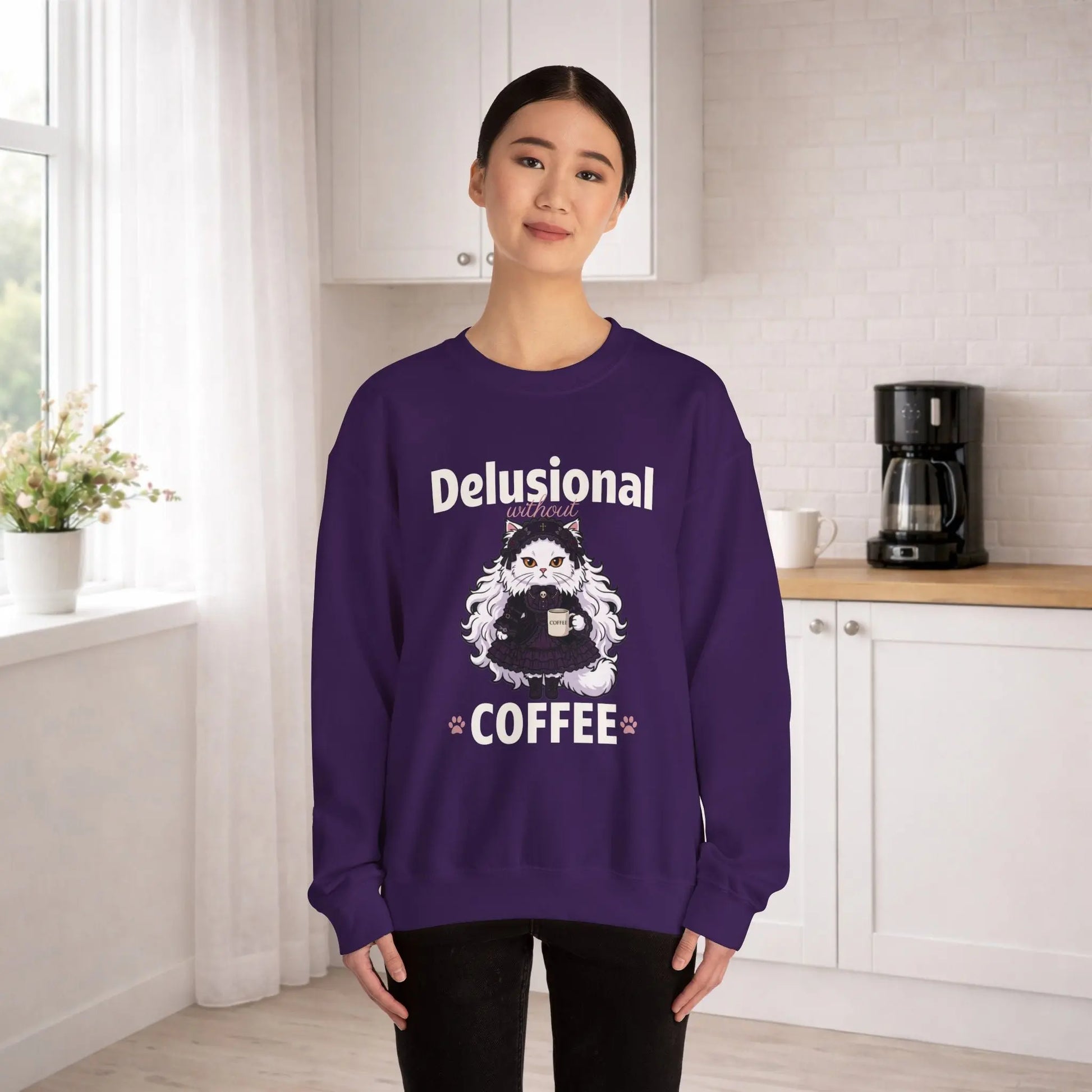 Delusional Without Coffee Sweatshirt Printify