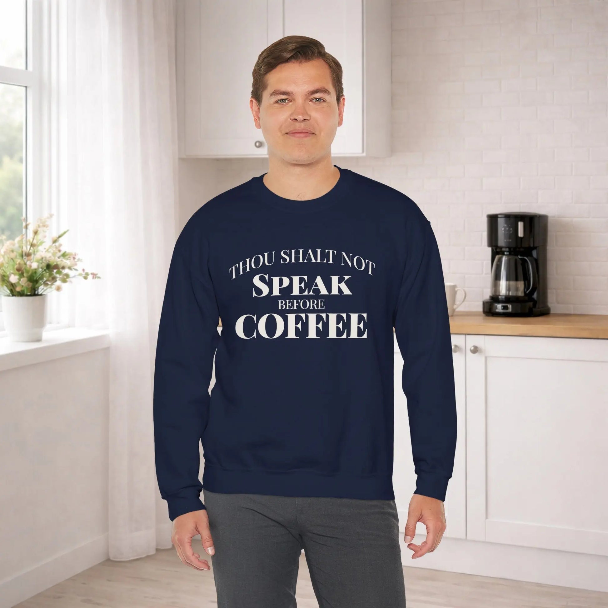 Speak Before Coffee Sweatshirt Printify