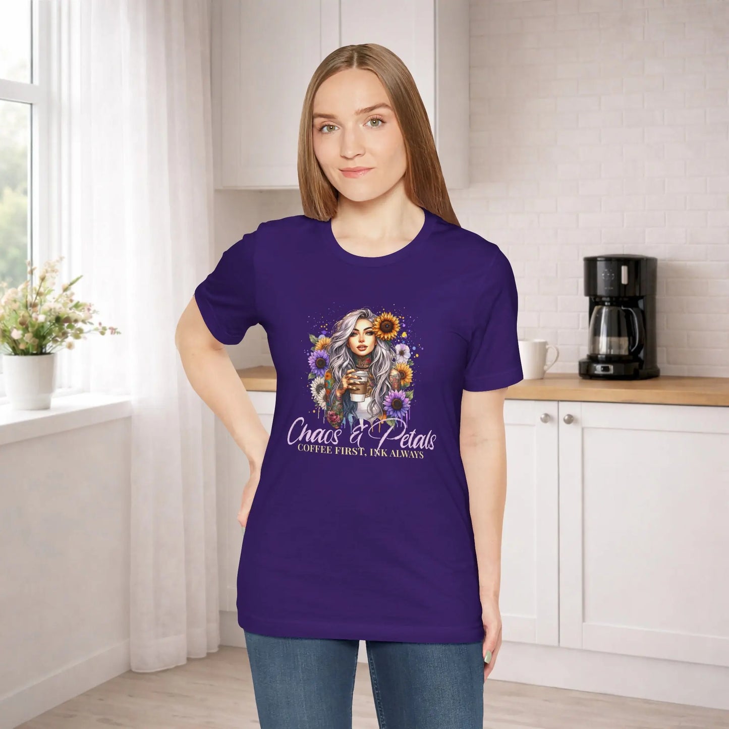 Chaos & Petals Coffee T-Shirt Printify