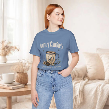 Country Comforts Tee — 'Simple Song & Sunrises' Coffee Mug Bird Floral Graphic T‑Shirt Printify
