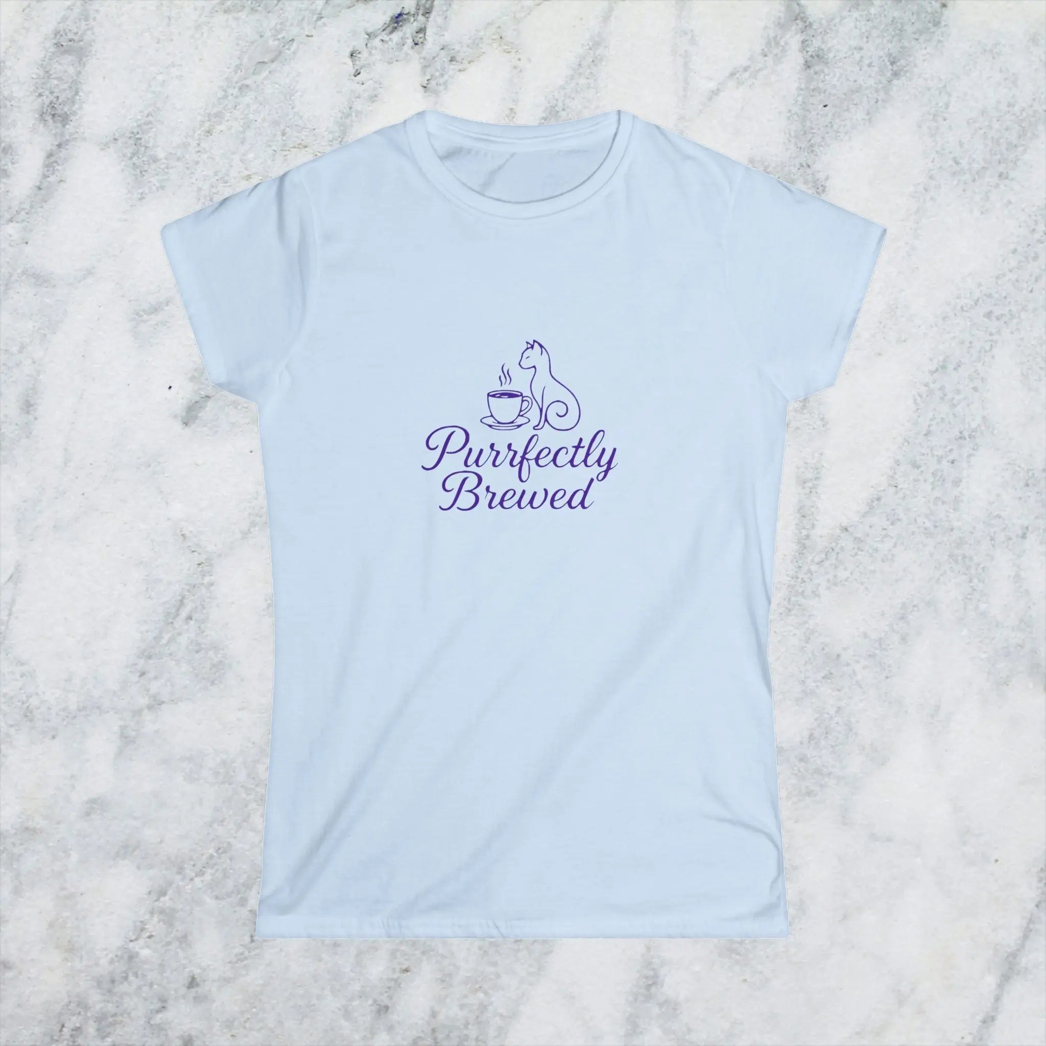 Purrfectly Brewed Tee — Women's Cat Coffee Lovers Shirt Printify