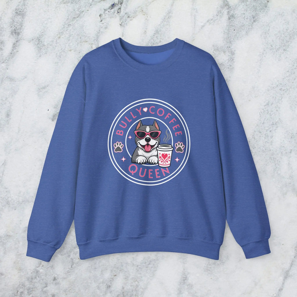Bully Coffee Queen Sweatshirt — Pitbull with Pink Sunglasses & Coffee Graphic Printify