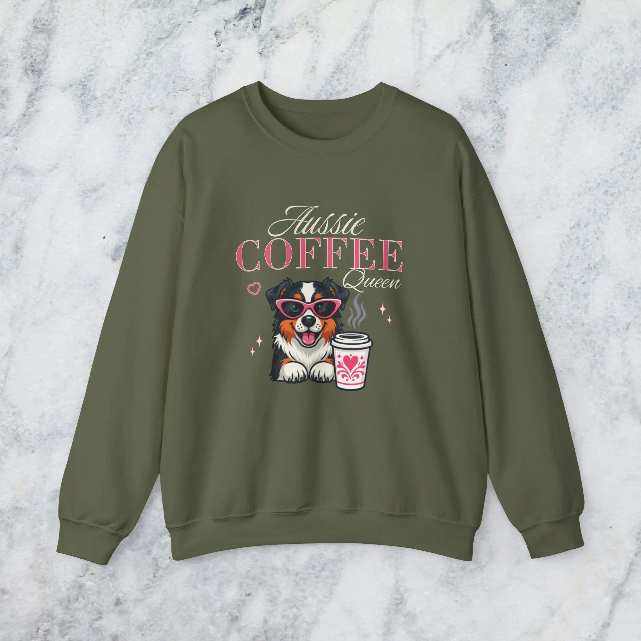 Aussie Coffee Queen Australian Shepherd Sweatshirt Printify