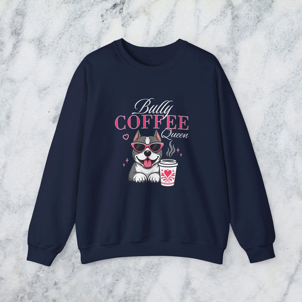 Bully Coffee Queen Sweatshirt — Pitbull with Coffee & Pink Shades Printify