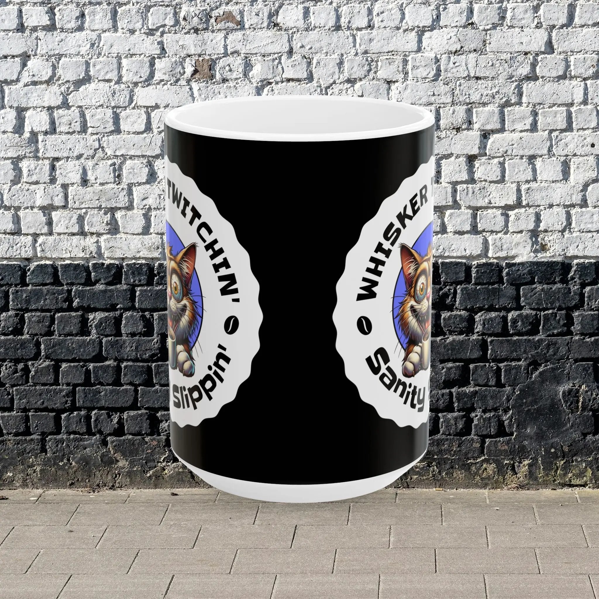 Sanity Slippin 15 oz Ceramic Mug - Funny Cat Coffee Cup Printify