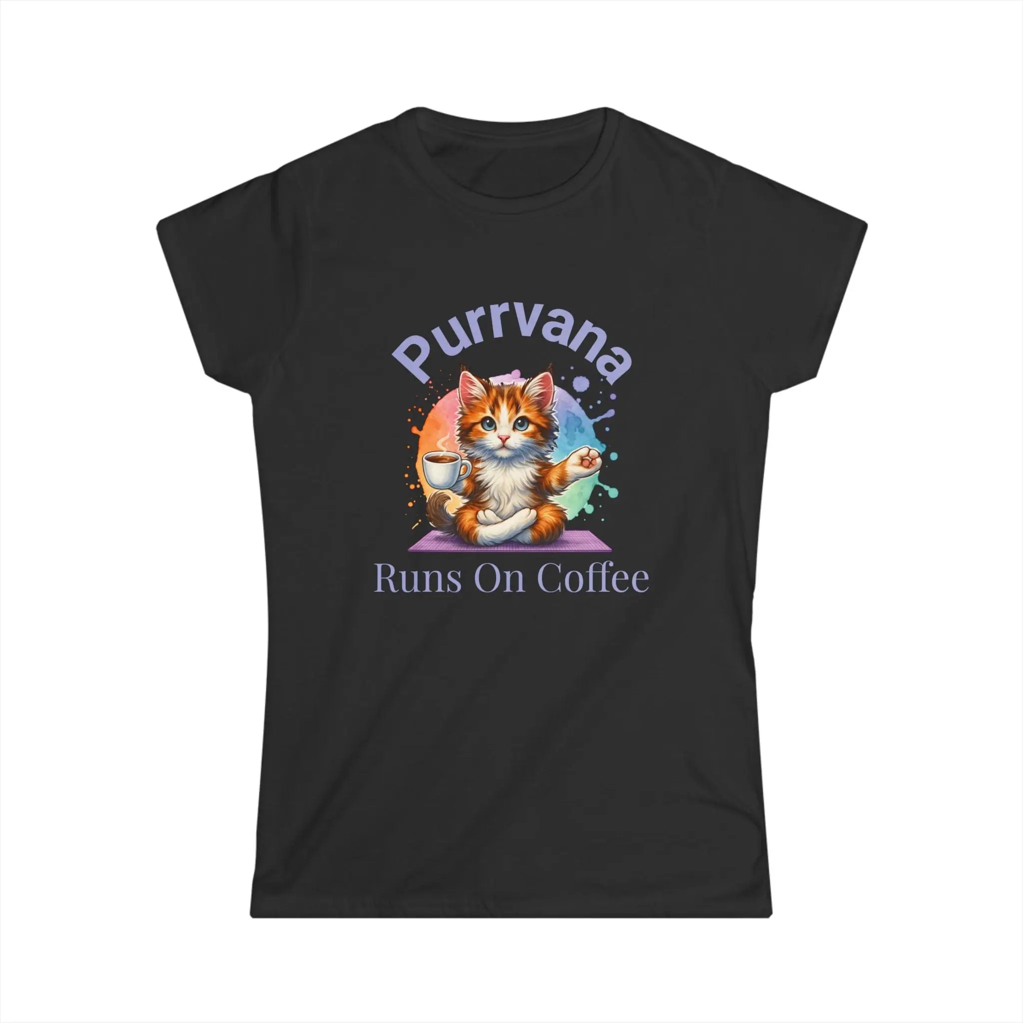 Purrvana T-Shirt – Funny Cat Lover Gift for Coffee Addicts Printify