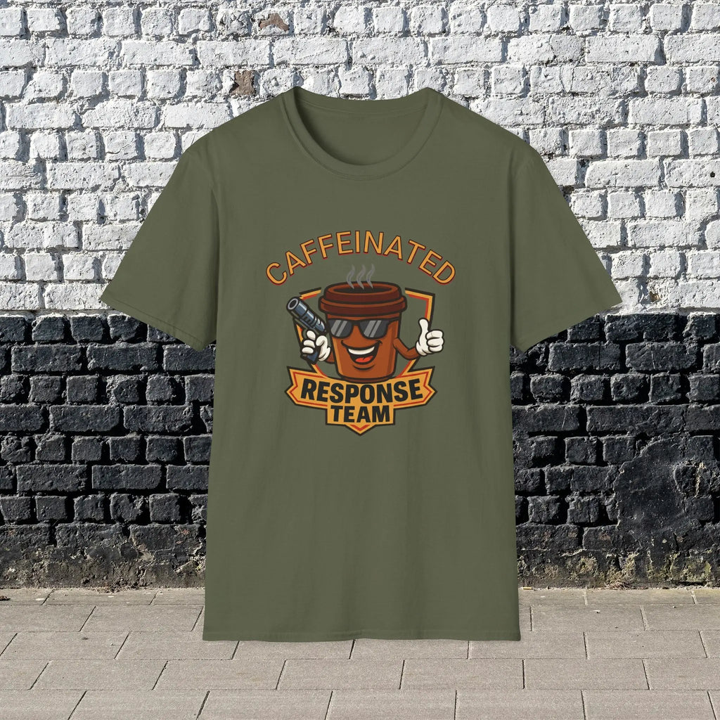 Caffeinated Response Team T-Shirt - funny coffee cup with tazer tee Printify