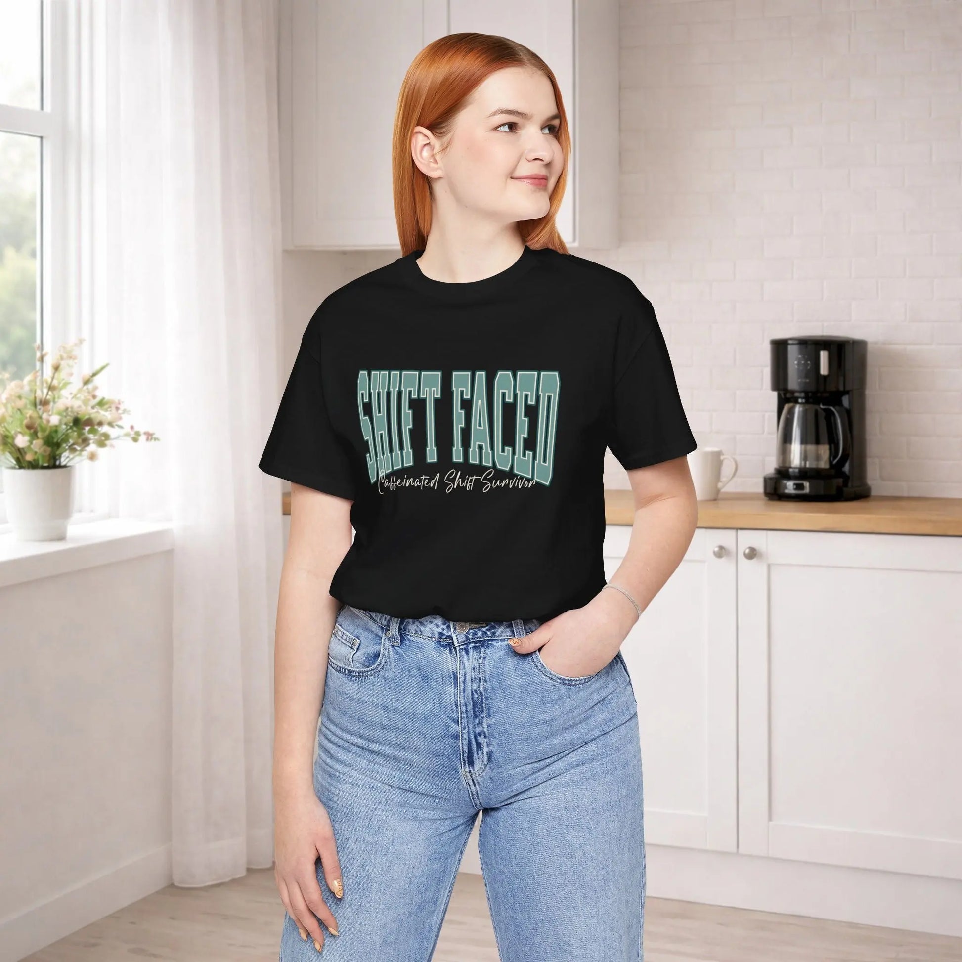 Shift Faced Tee — Vintage Caffeinated Shift Survivor T-Shirt Printify