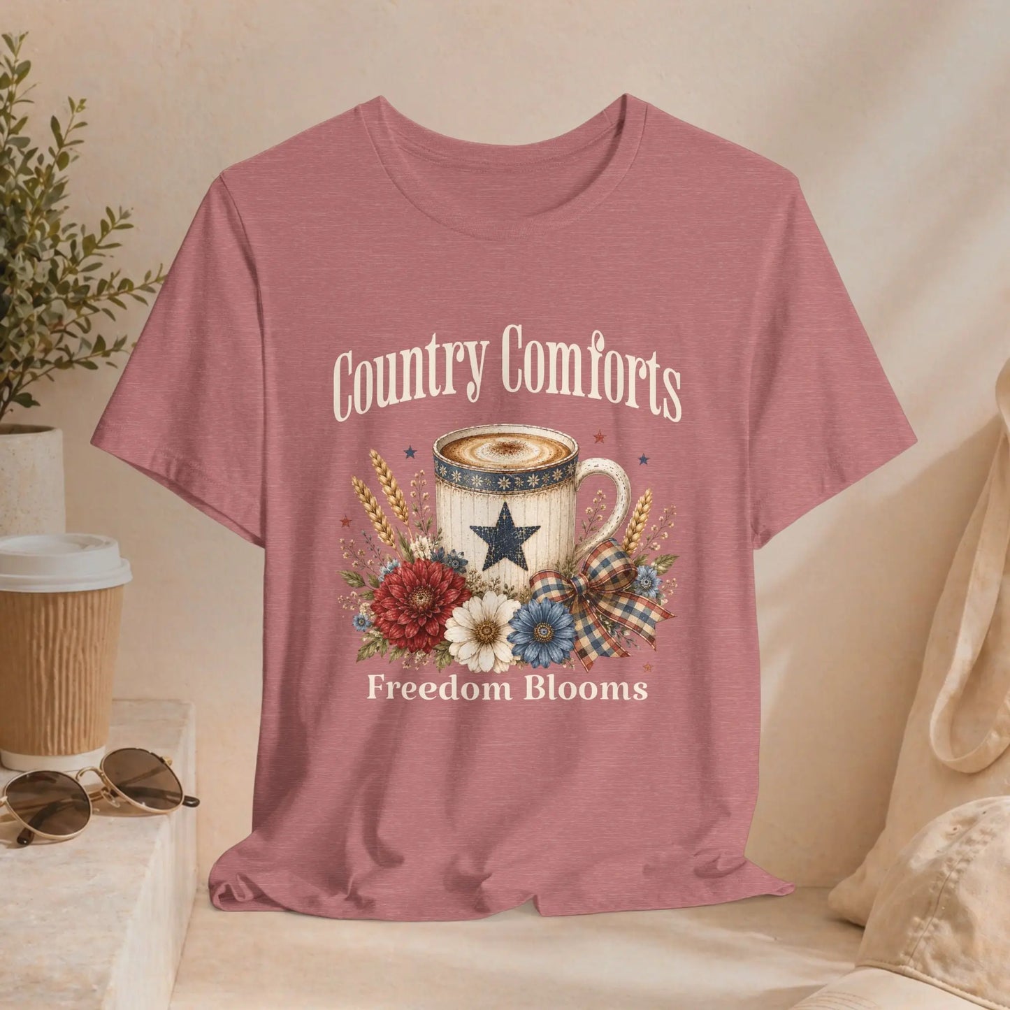 Country Comforts Tee – "Freedom Blooms" Floral Mug Graphic Printify