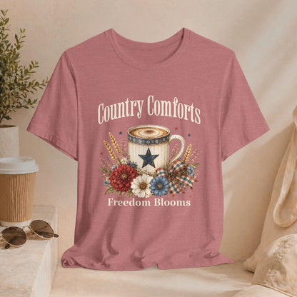 Country Comforts Tee – "Freedom Blooms" Floral Mug Graphic Printify