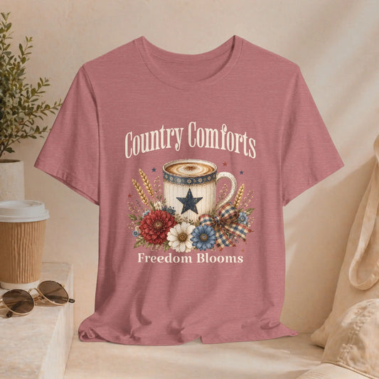 Country Comforts Tee – "Freedom Blooms" Floral Mug Graphic Printify