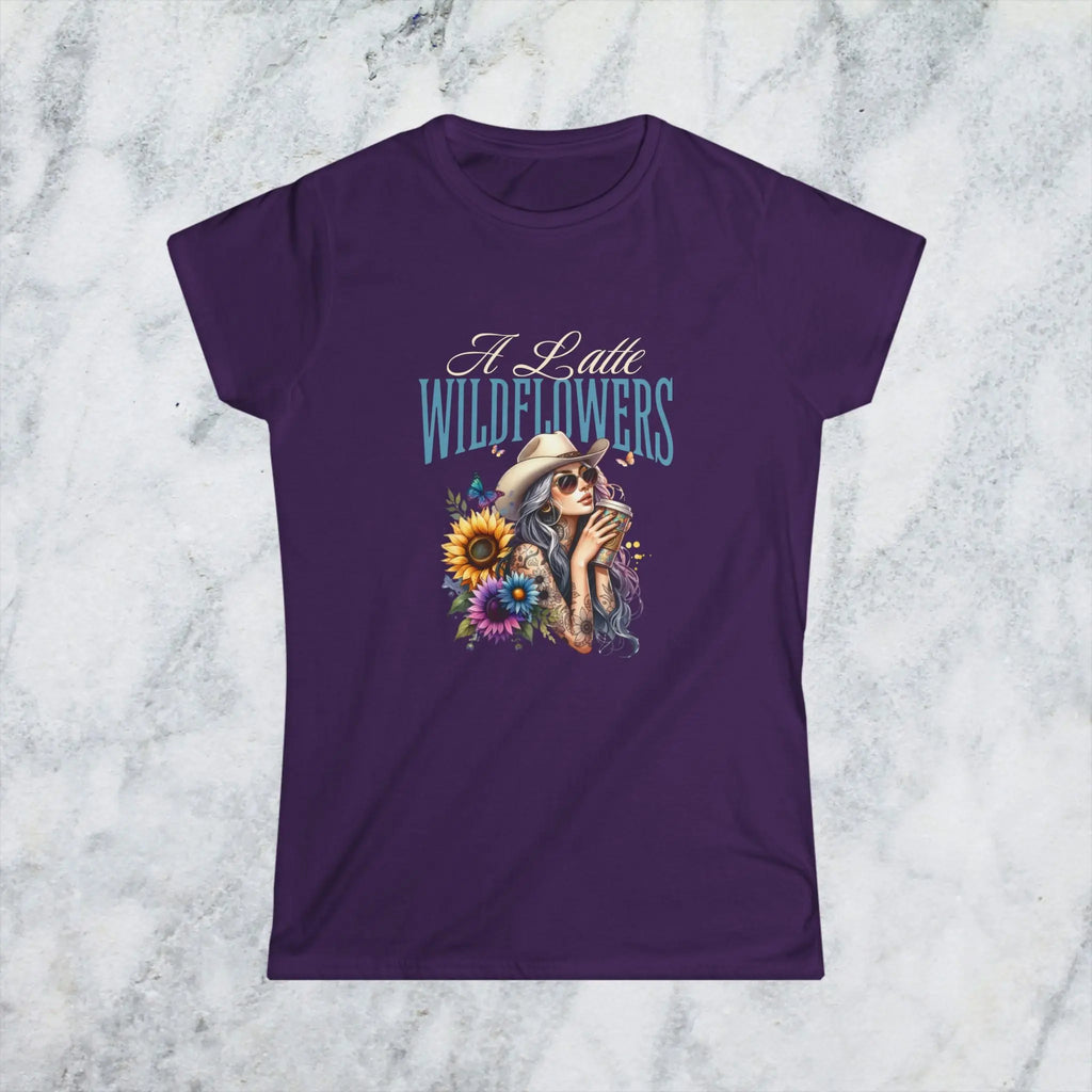 Women's Cowgirl Tee — 'A Latte Wildflowers' Cowboy Hat Coffee Sunflowers Design Printify