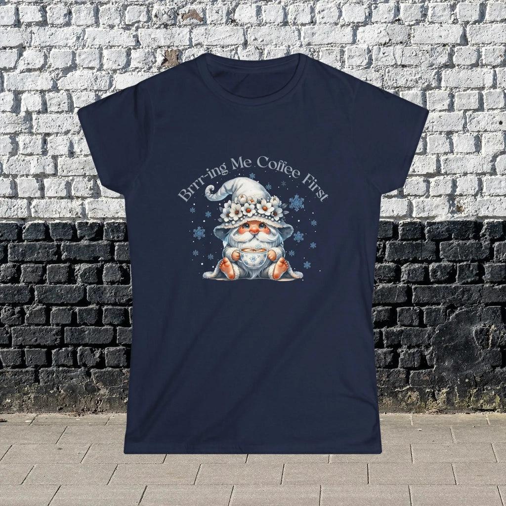 Brr-ing Me Coffee First T-Shirt - Cute Gnome Winter Design Printify