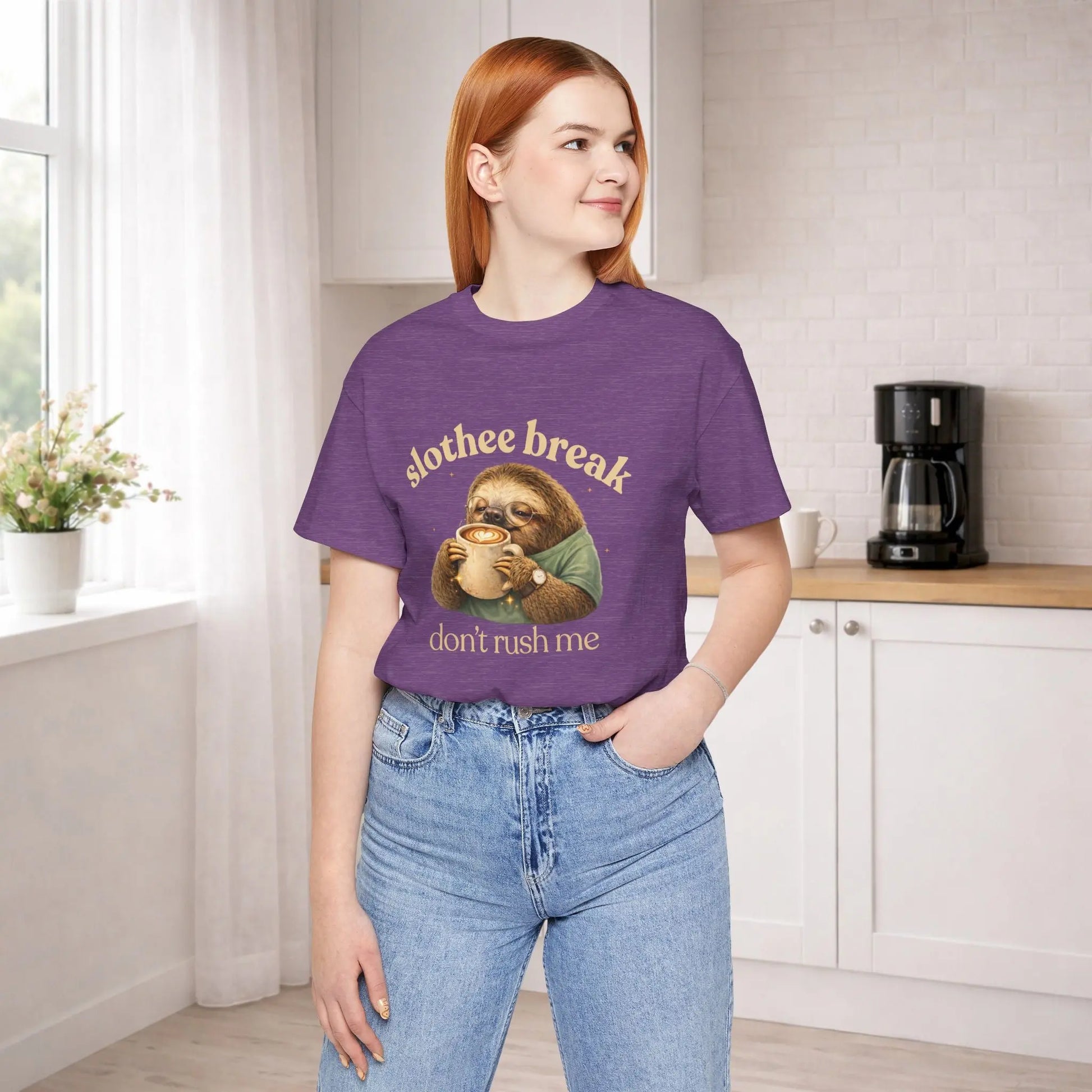 Slothee Break T‑Shirt – "Don't Rush Me" Cute Sloth Coffee Tee Printify