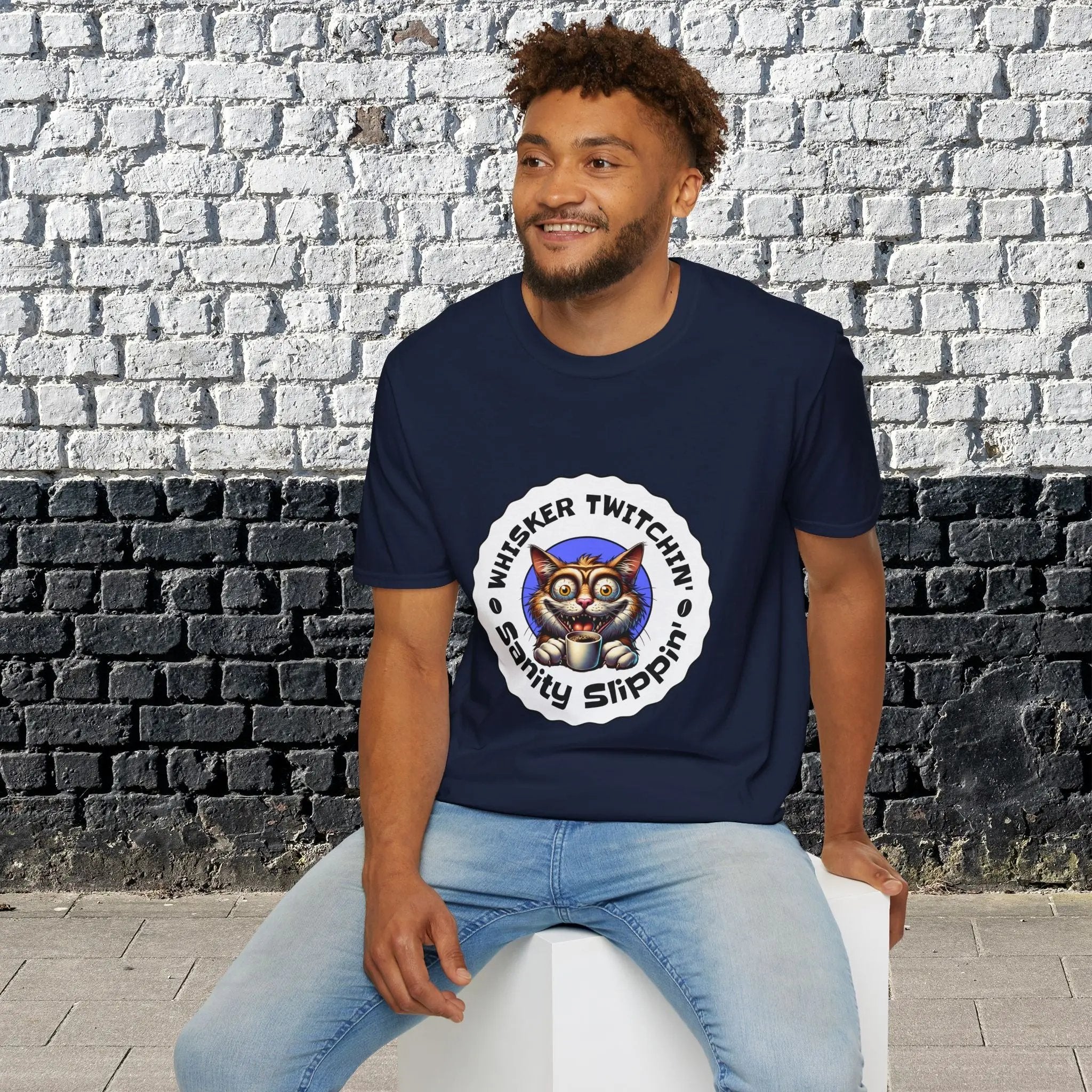 Whisker Twitchin’ Sanity Slippin’ T-Shirt – Funny Crazy Cat Coffee Lover Tee for Men and Women, Caffeine Addict Humor Gift Shirt Printify