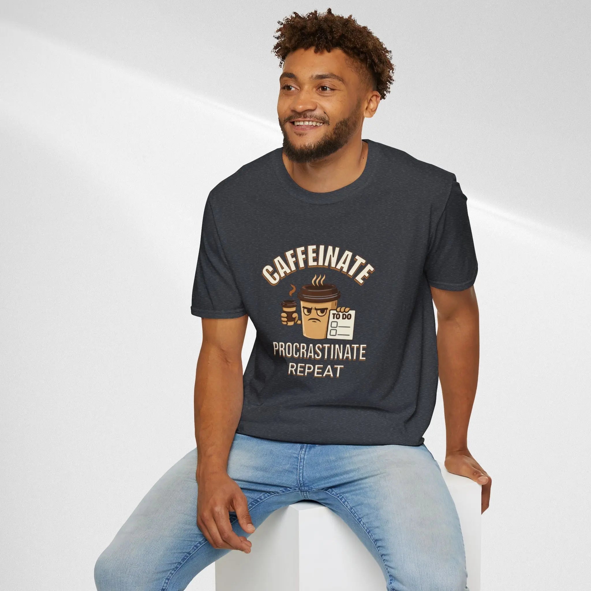Caffeinate Procrastinate Repeat T-Shirt — Funny Coffee Lover Tee Printify