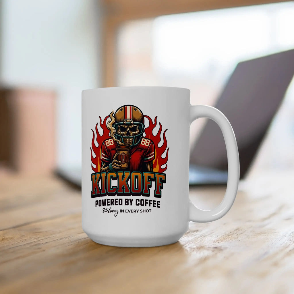 Kickoff Powered by Coffee 15 oz Mug Printify
