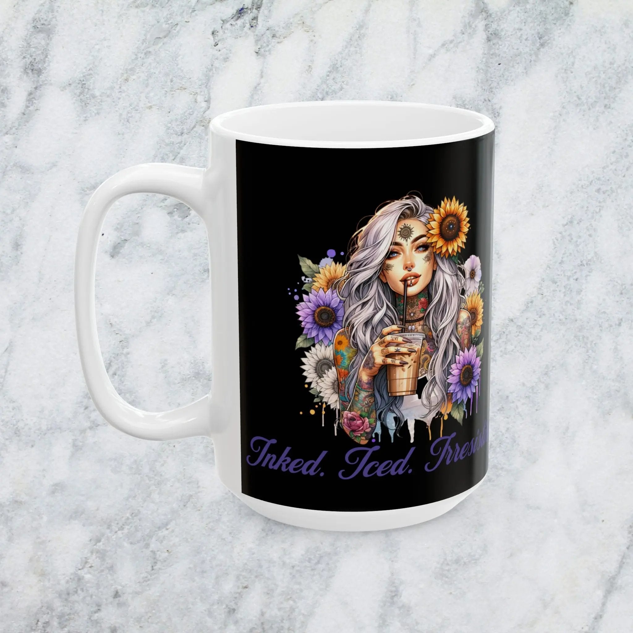 Iced Inked 15 oz Ceramic Mug, Irresistible Inked Drinkware, Gift for Tattoo Lovers, Coffee Tea Cup, Unique Housewarming Present Printify