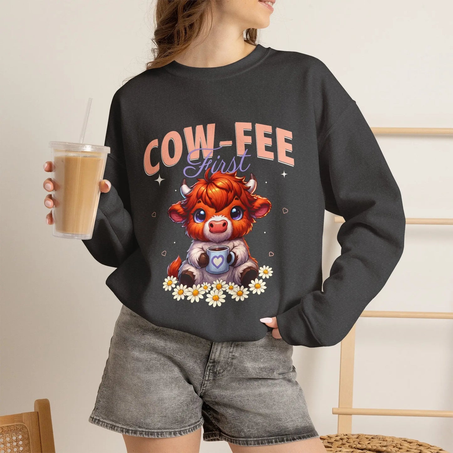 Cow-Fee First Sweatshirt Printify