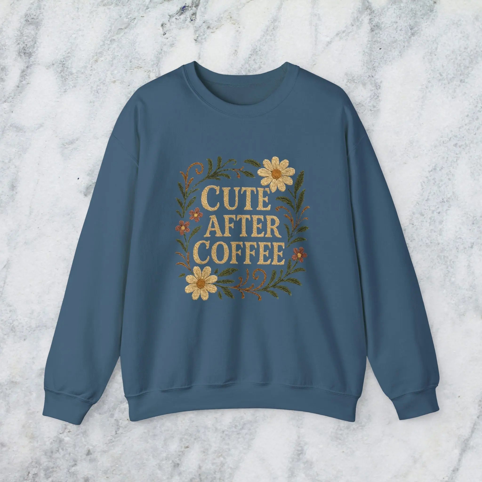 Cute After Coffee Floral Sweatshirt — Faux Embroidery Crewneck - Boldly Bitter Company
