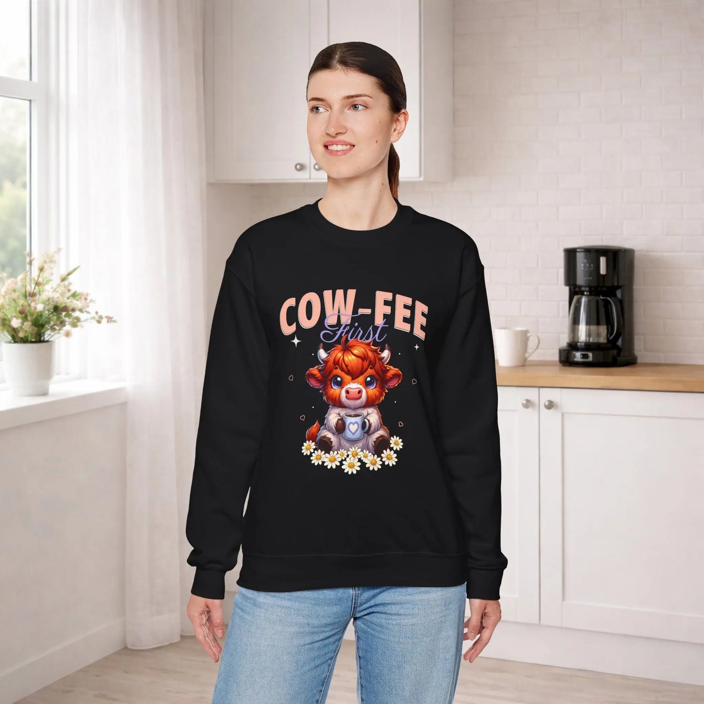 Cow-Fee First Sweatshirt Printify