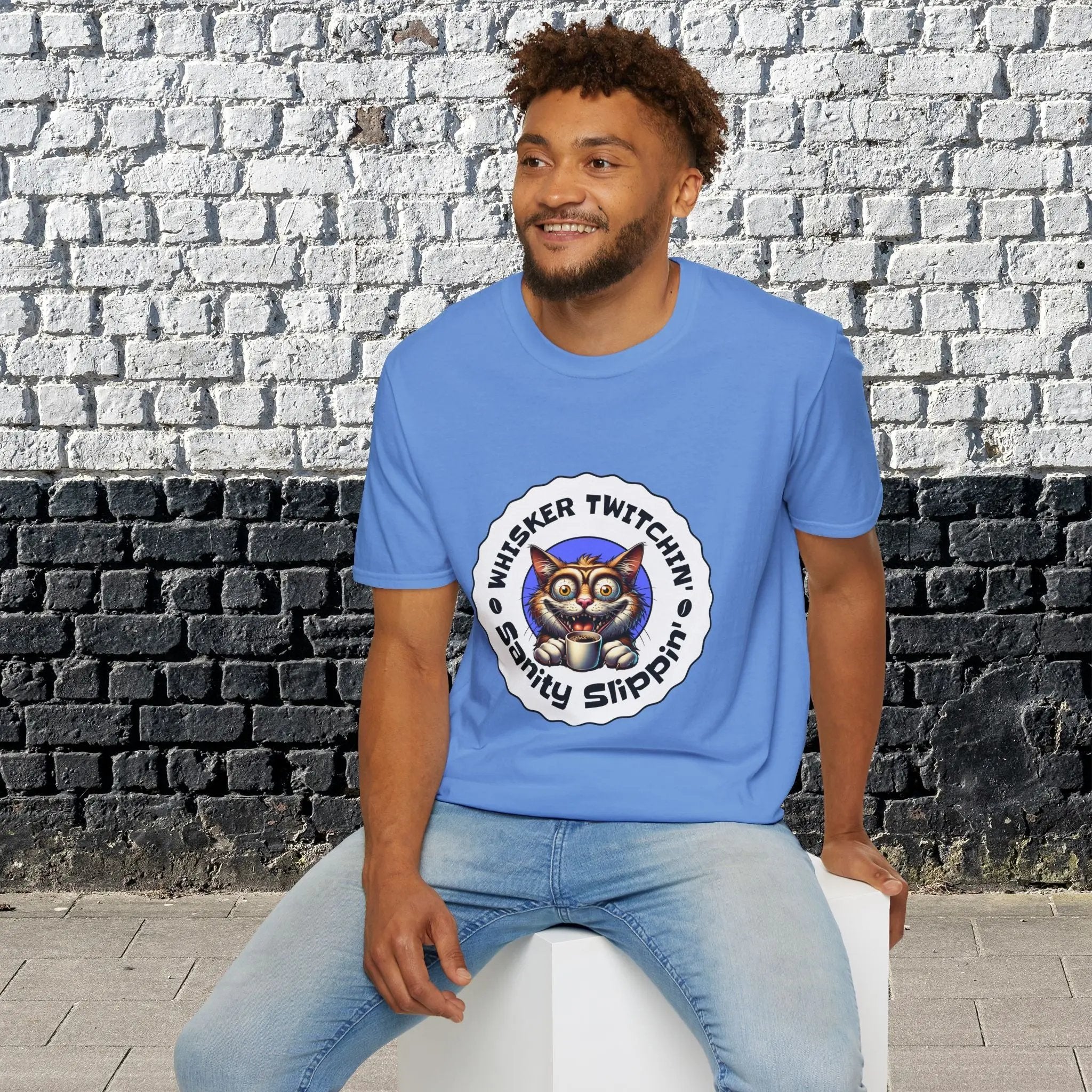Whisker Twitchin’ Sanity Slippin’ T-Shirt – Funny Crazy Cat Coffee Lover Tee for Men and Women, Caffeine Addict Humor Gift Shirt Printify