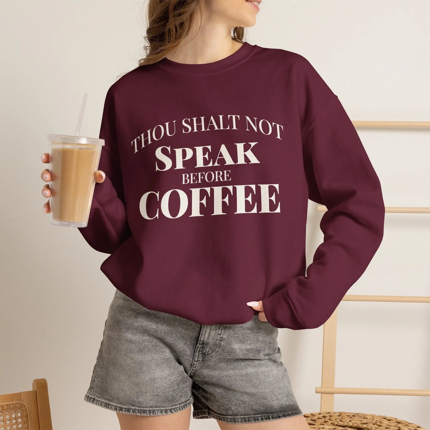Speak Before Coffee Sweatshirt Printify