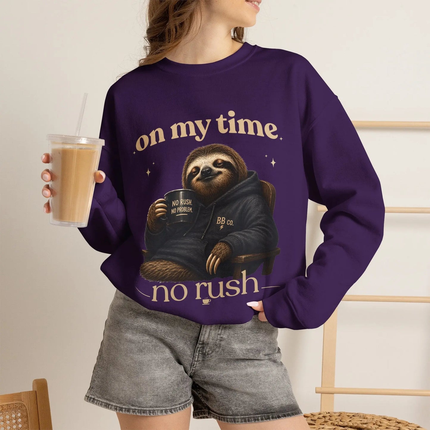 On My Time Sloth Sweatshirt Printify