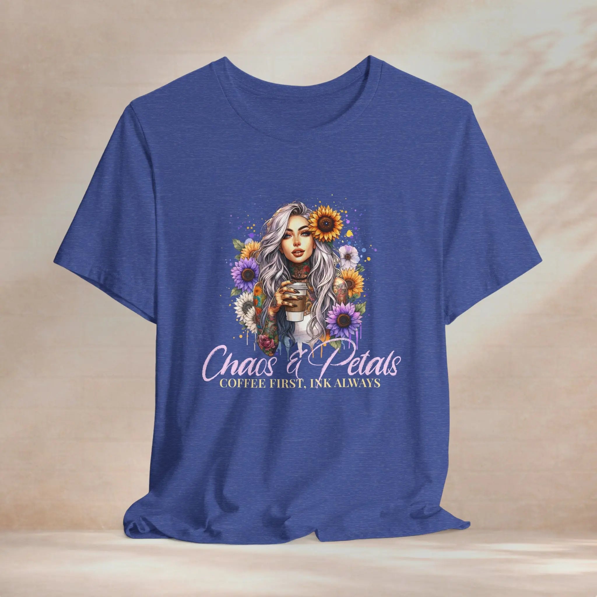 Chaos & Petals T-Shirt — 'Coffee First, Ink Always' Floral Coffee Tee - Boldly Bitter Company